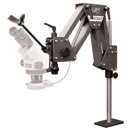 GRS Acrobat® Classic Microscope Stand with a microscope attached, positioned for comfortable use.