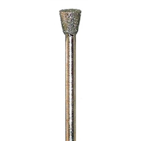 Diamond Bur 2 x 1.5mm with medium/fine diamond grit coated cylindrical head on 3/32-inch stainless steel shaft, ideal for precision grinding and carving on stone, metal, and ceramic materials.