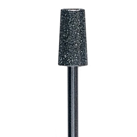 Close-up of Diamond Bur 6 x 10mm Medium/Fine with medium/fine diamond grit on stainless steel shank, designed for precise carving and shaping in jewelry, dental, and model making.