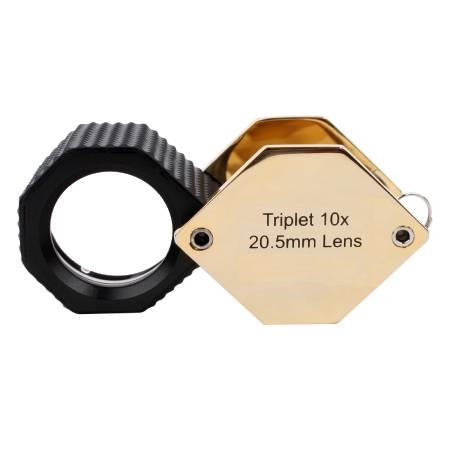 Diamond Loupe 20.5mm 10x Triplet with Rubber Grip – Professional Gold Finish