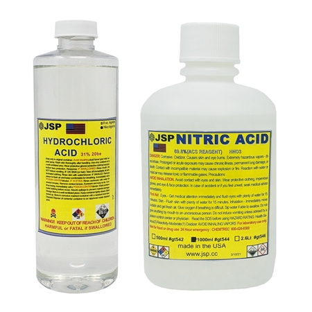 Aqua Regia, HNO3 32oz & HMO2 16oz - (Hydrochloric & Nitric Acid)
