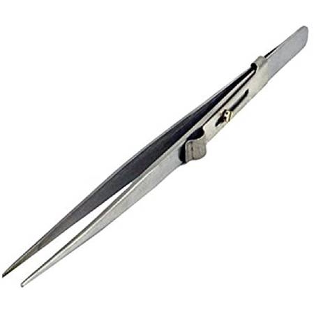 Serrated fine-tip tweezers with slide lock for secure gemstone handling